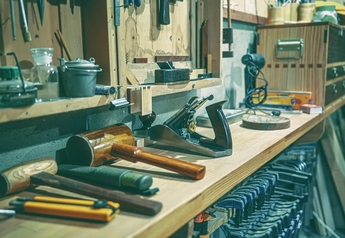 Établi d’atelier rangé avec ses outils à main